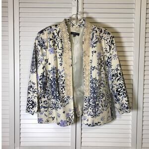 Notations Blue Floral Geometric ¾ Sleeve Jackets PL